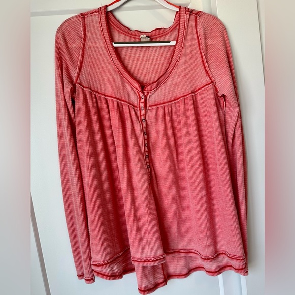 FREE PEOPLE KAI HENLEY BABY DOLL LONG SLEEVE RED SIZE SMALL - Picture 3 of 14